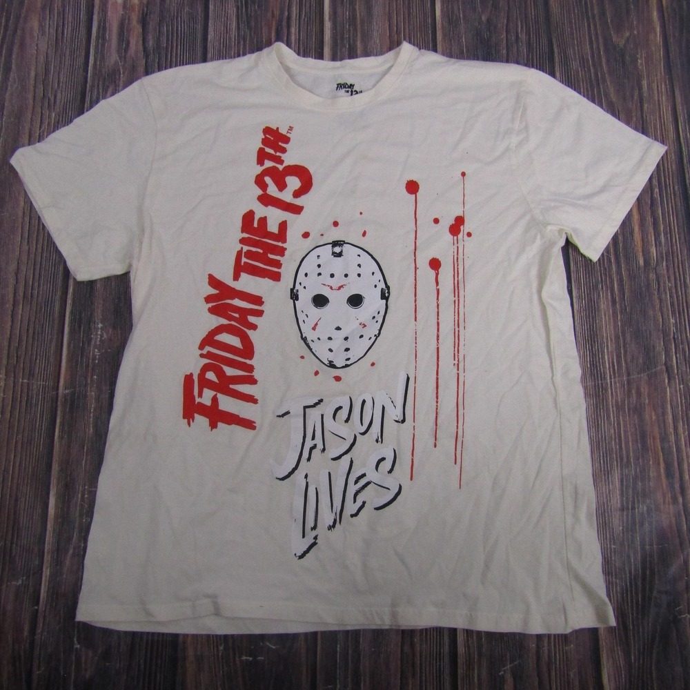 Friday The 13th Jason Lives Shirt Mens 2XL White Jason Voorhees Graphic Tee